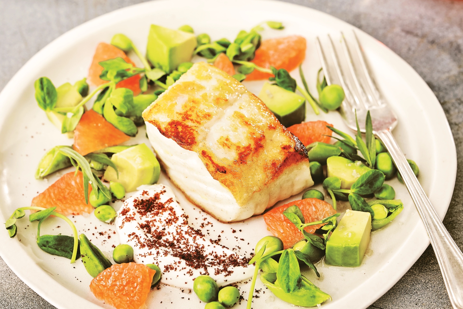 Halibut recipe on a plate
